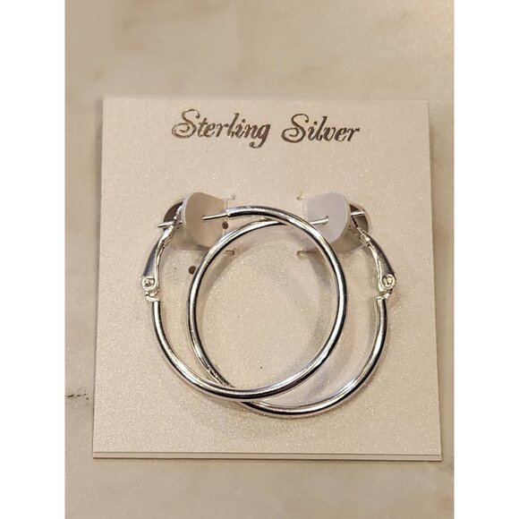 Sterling Silver Hoop Earrings With Secure Hinged Clasp Design For Women - Picture 1 of 4